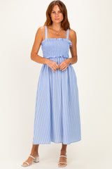 Blue Sleeveless Smocked Striped Maxi Dress
