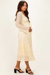 Cream Floral Lace Long Bell Sleeve Maternity Midi Dress
