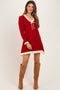 Red Ribbed Knit Contrast Ruffle Trim Maternity Mini Dress