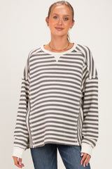 Grey Striped Waffle Knit Oversized Maternity Pullover Top