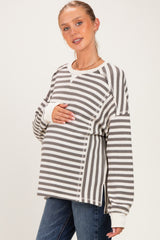 Grey Striped Waffle Knit Oversized Maternity Pullover Top