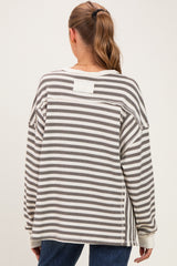 Grey Striped Waffle Knit Oversized Maternity Pullover Top