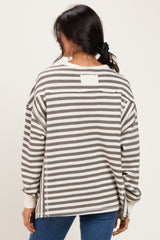 Grey Striped Waffle Knit Oversized Pullover Top