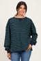 Navy Striped Waffle Knit Oversized Pullover Top