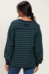 Navy Striped Waffle Knit Oversized Pullover Top