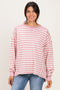 Pink Striped Waffle Knit Oversized Pullover Top