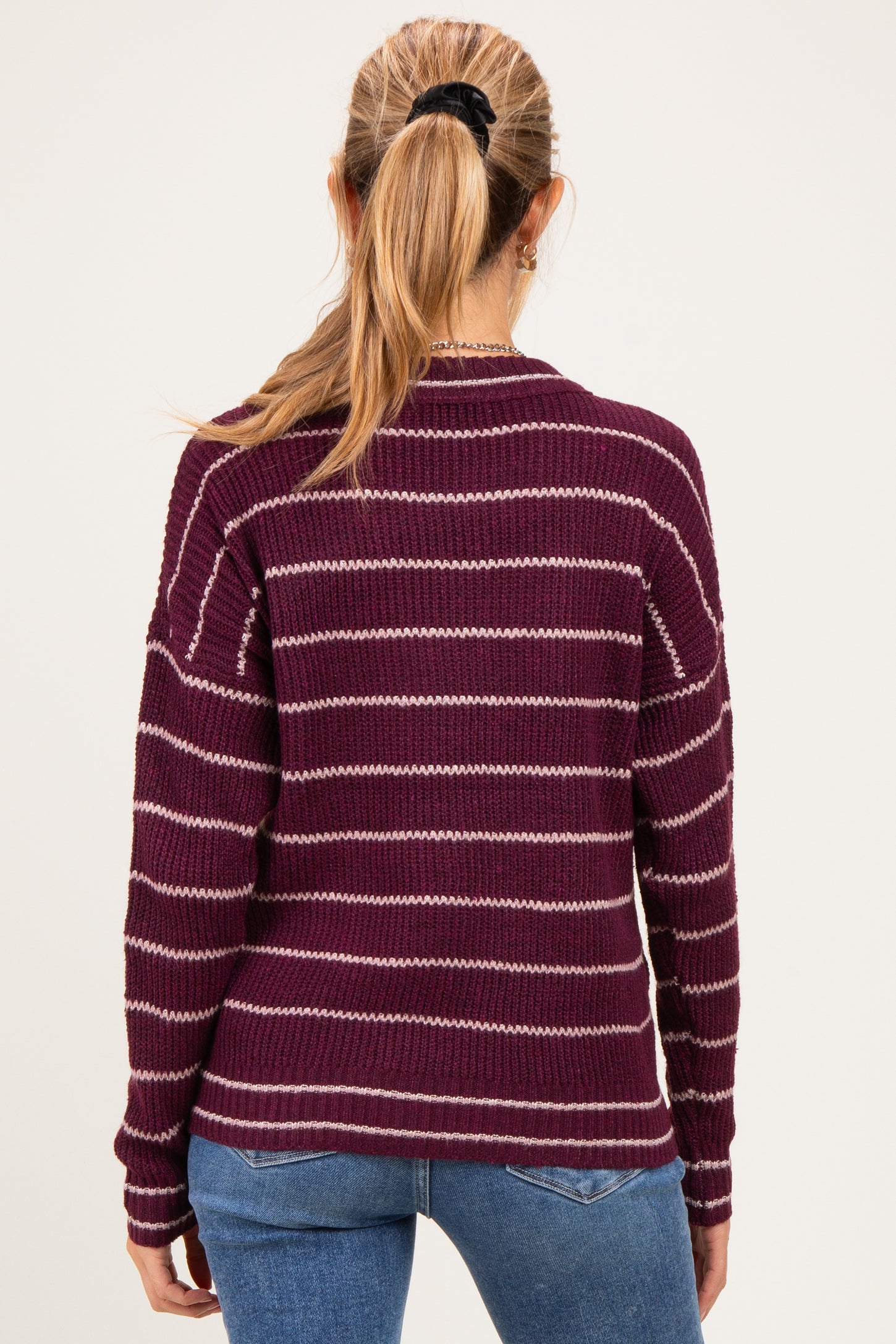 Dark Plum Striped Maternity Sweater