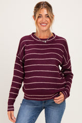 Dark Plum Striped Maternity Sweater