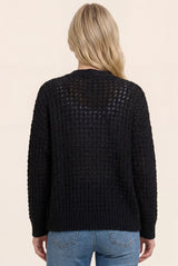 Black Chunky Waffle Knit Open Cardigan