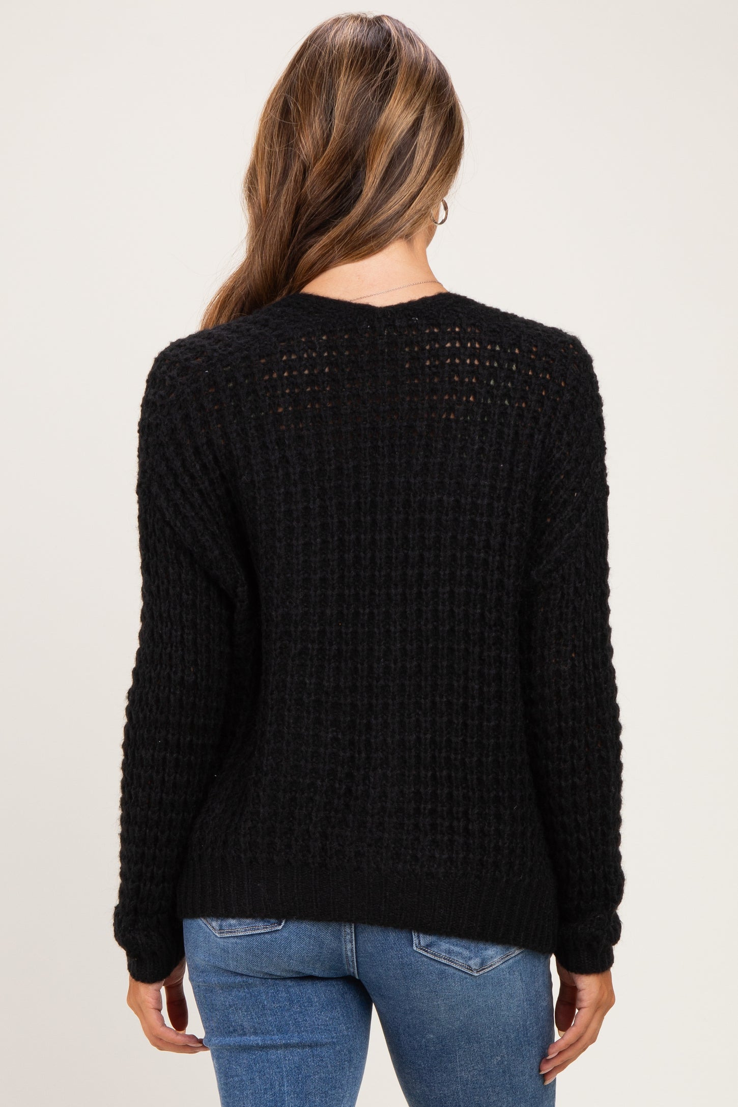 Black Chunky Waffle Knit Maternity Open Cardigan