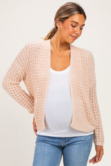 Oatmeal Chunky Waffle Knit Maternity Open Cardigan