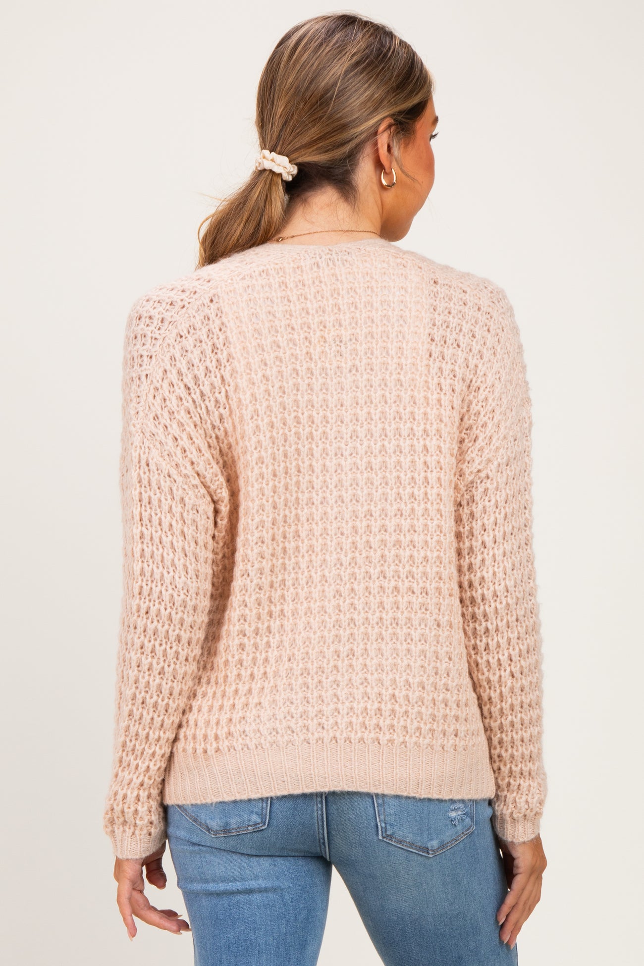 Oatmeal Chunky Waffle Knit Maternity Open Cardigan