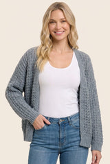Grey Chunky Waffle Knit Open Cardigan