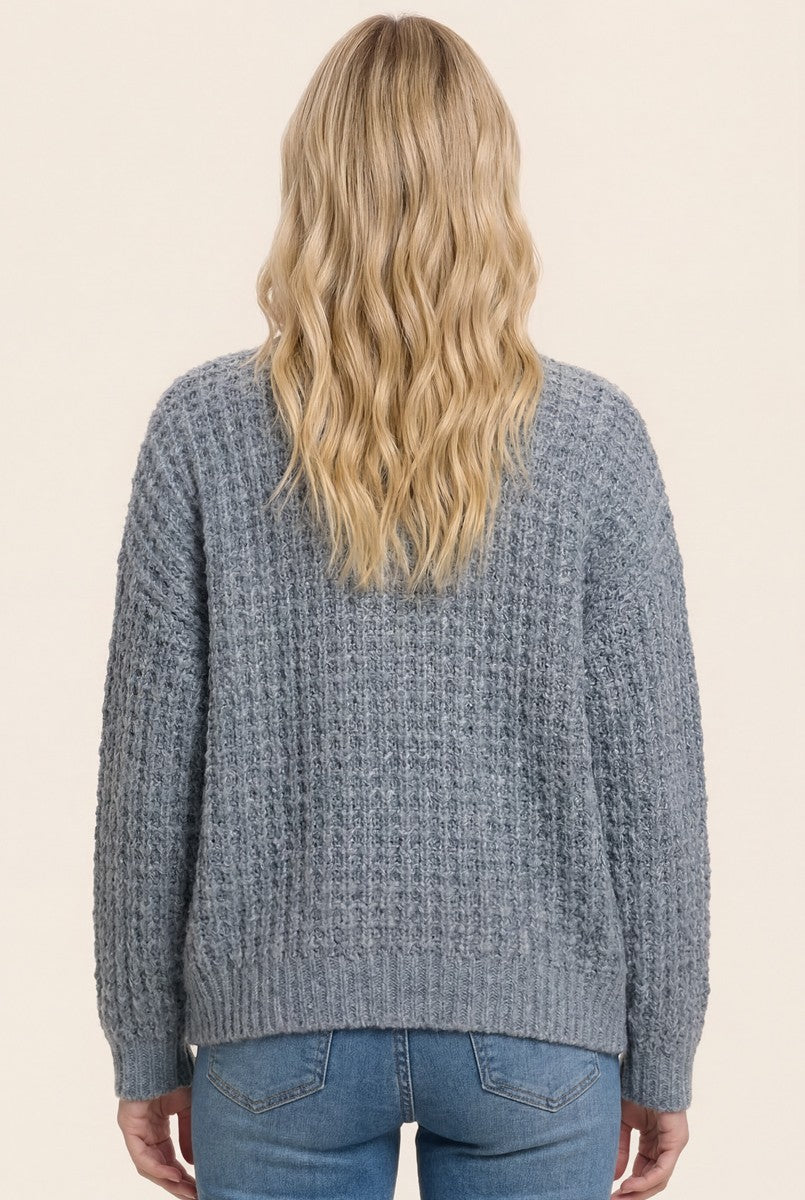 Grey Chunky Waffle Knit Open Cardigan