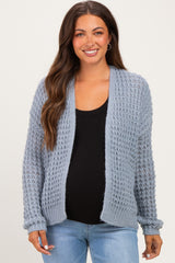 Grey Chunky Waffle Knit Maternity Open Cardigan