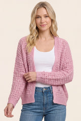 Pink Chunky Waffle Knit Open Cardigan