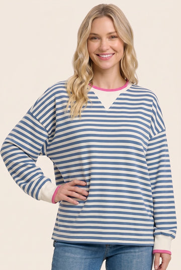 Denim Blue Relaxed Fit Striped Pullover