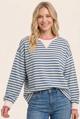 Denim Blue Relaxed Fit Striped Maternity Pullover