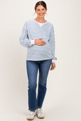 Denim Blue Relaxed Fit Striped Maternity Pullover