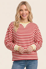 Red Relaxed Fit Striped Maternity Pullover