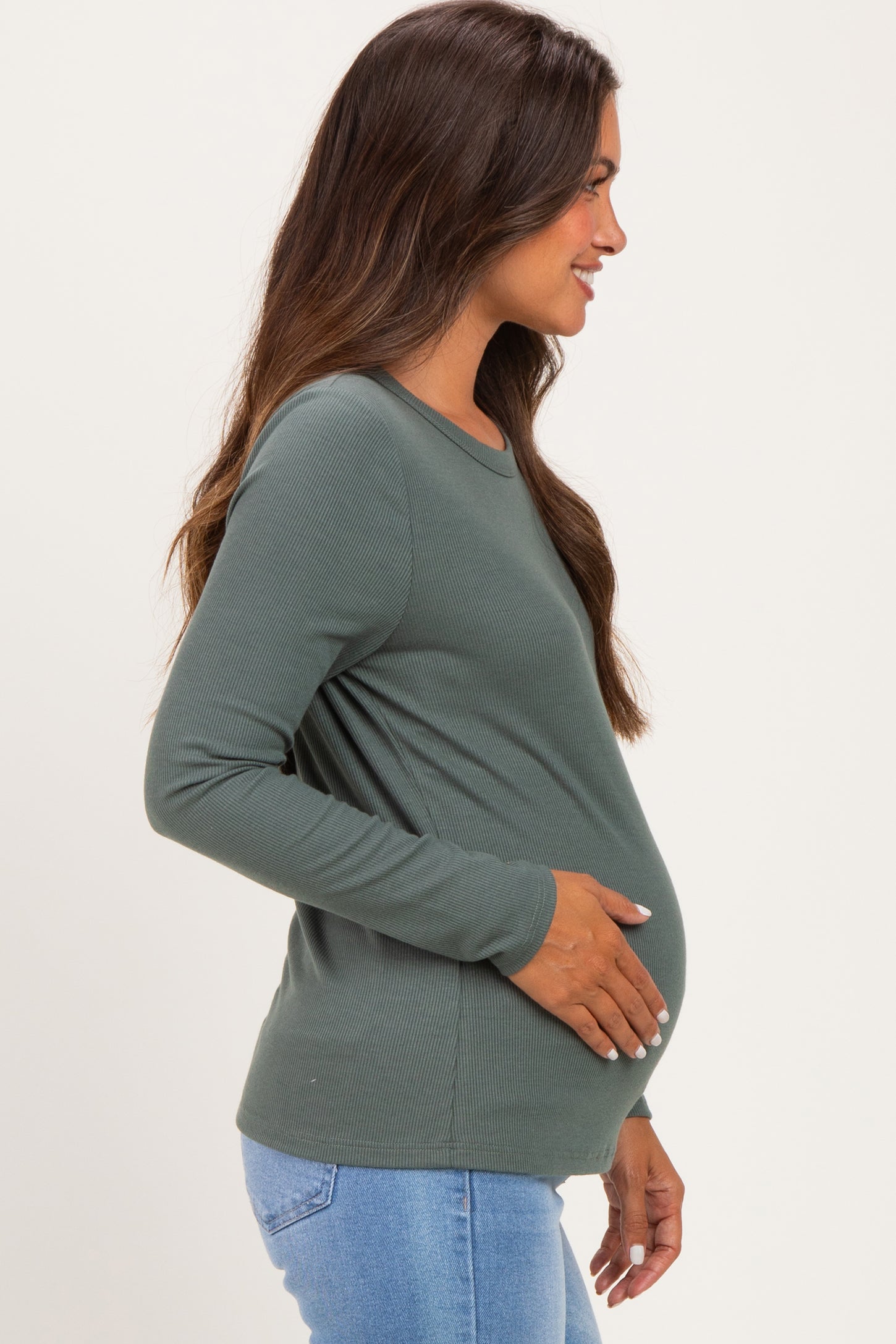 Olive Fitted Ribbed Maternity Long Sleeve