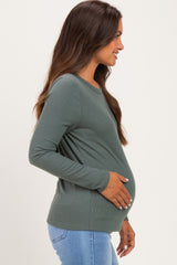Olive Fitted Ribbed Maternity Long Sleeve