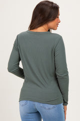 Olive Fitted Ribbed Maternity Long Sleeve
