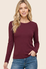 Burgundy Fitted Ribbed Long Sleeve