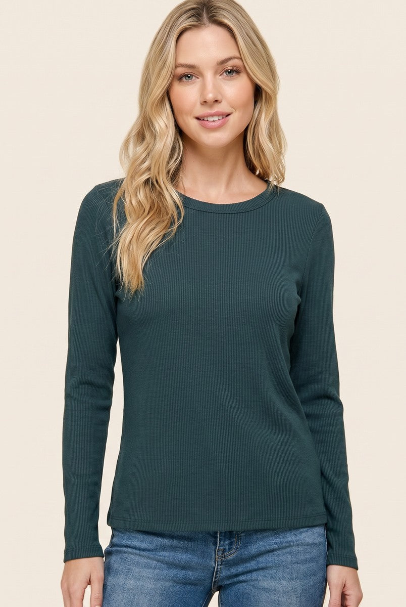 Hunter Green Fitted Ribbed Long Sleeve