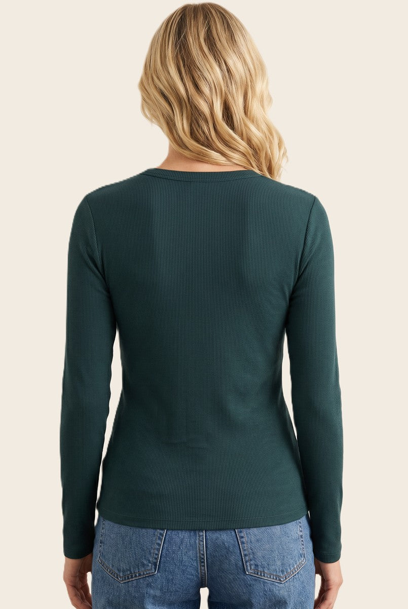 Hunter Green Fitted Ribbed Long Sleeve