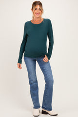 Hunter Green Fitted Ribbed Maternity Long Sleeve