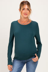 Hunter Green Fitted Ribbed Maternity Long Sleeve