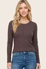 Brown Fitted Ribbed Long Sleeve