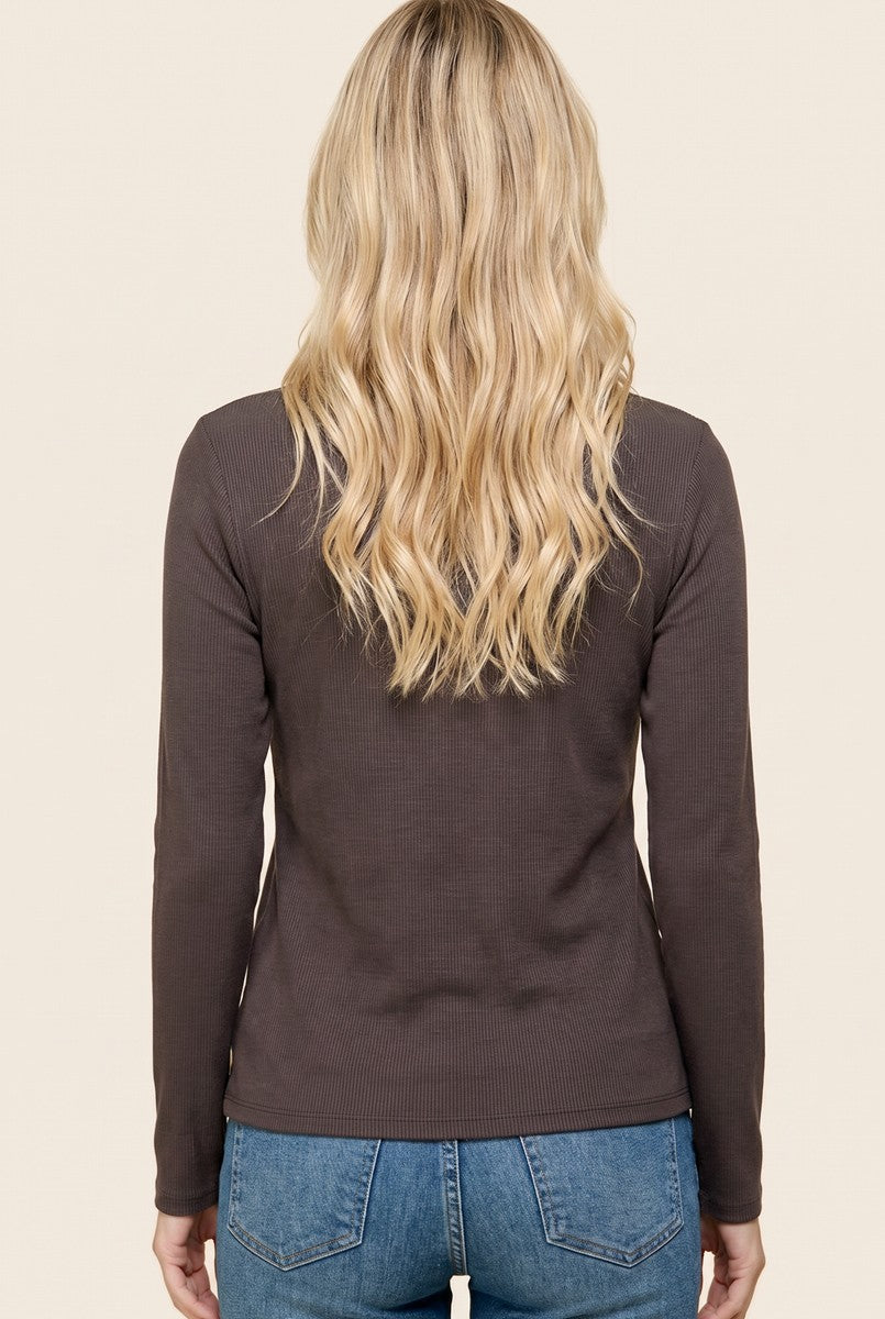 Brown Fitted Ribbed Long Sleeve