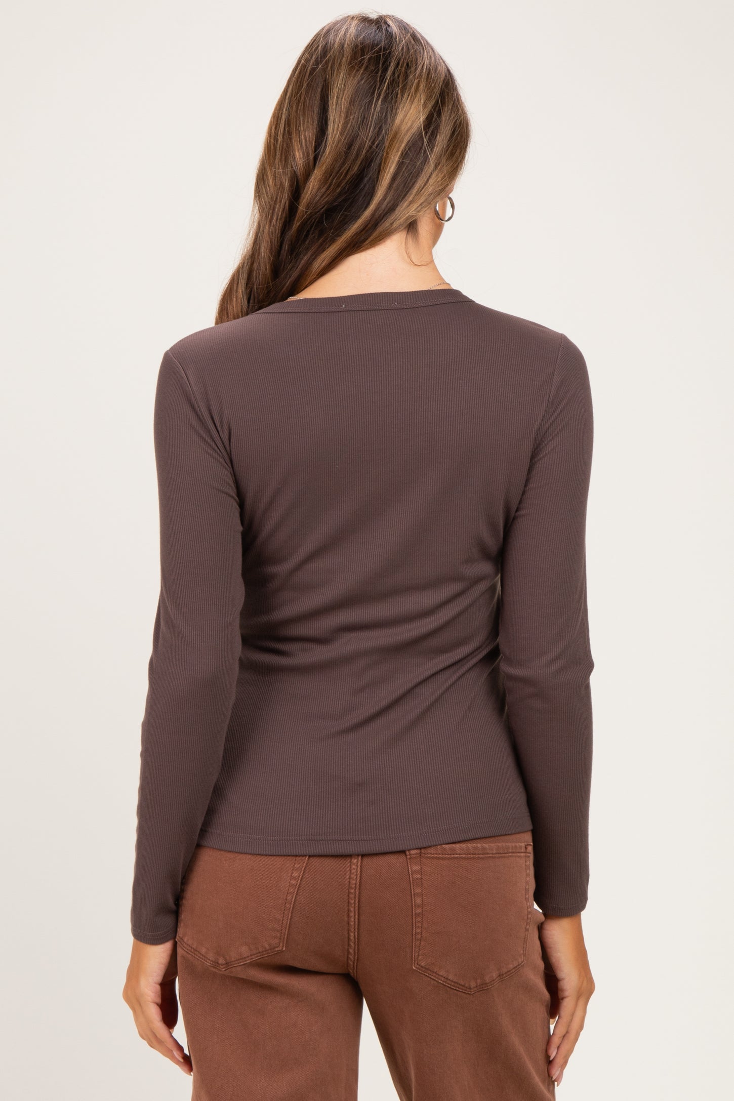 Brown Fitted Ribbed Maternity Long Sleeve