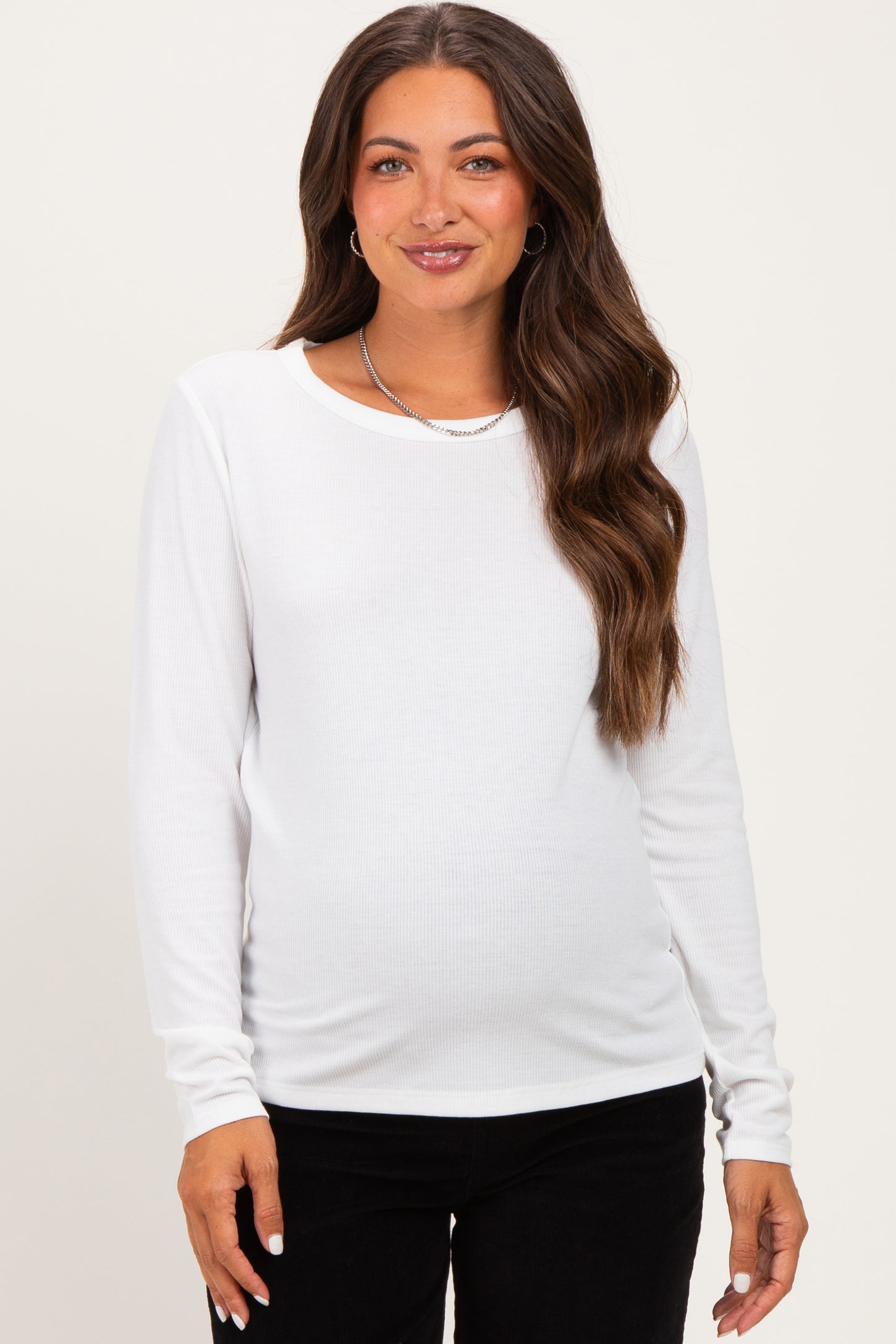 Ivory Fitted Ribbed Maternity Long Sleeve