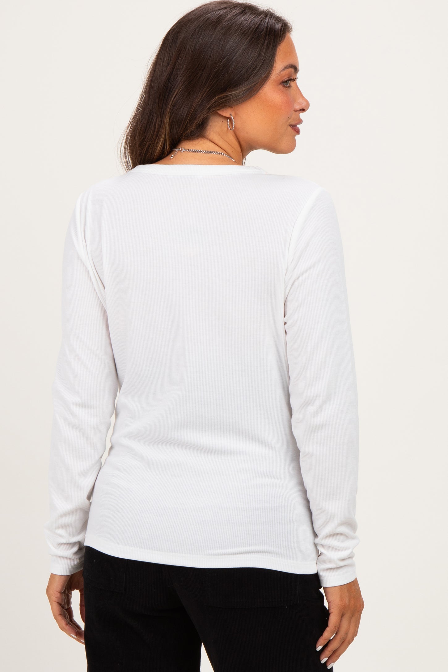Ivory Fitted Ribbed Maternity Long Sleeve