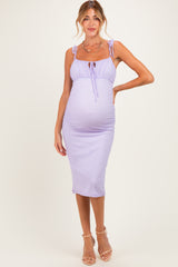 Lavender Sleeveless Ruched Bust Maternity Midi Dress