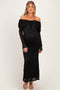 Black Lace Off Shoulder Long Sleeve Maternity Maxi Dress