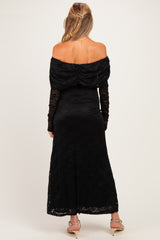 Black Lace Off Shoulder Long Sleeve Maternity Maxi Dress