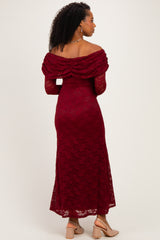 Burgundy Lace Off Shoulder Long Sleeve Maxi Dress