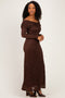Brown Lace Off Shoulder Long Sleeve Maxi Dress