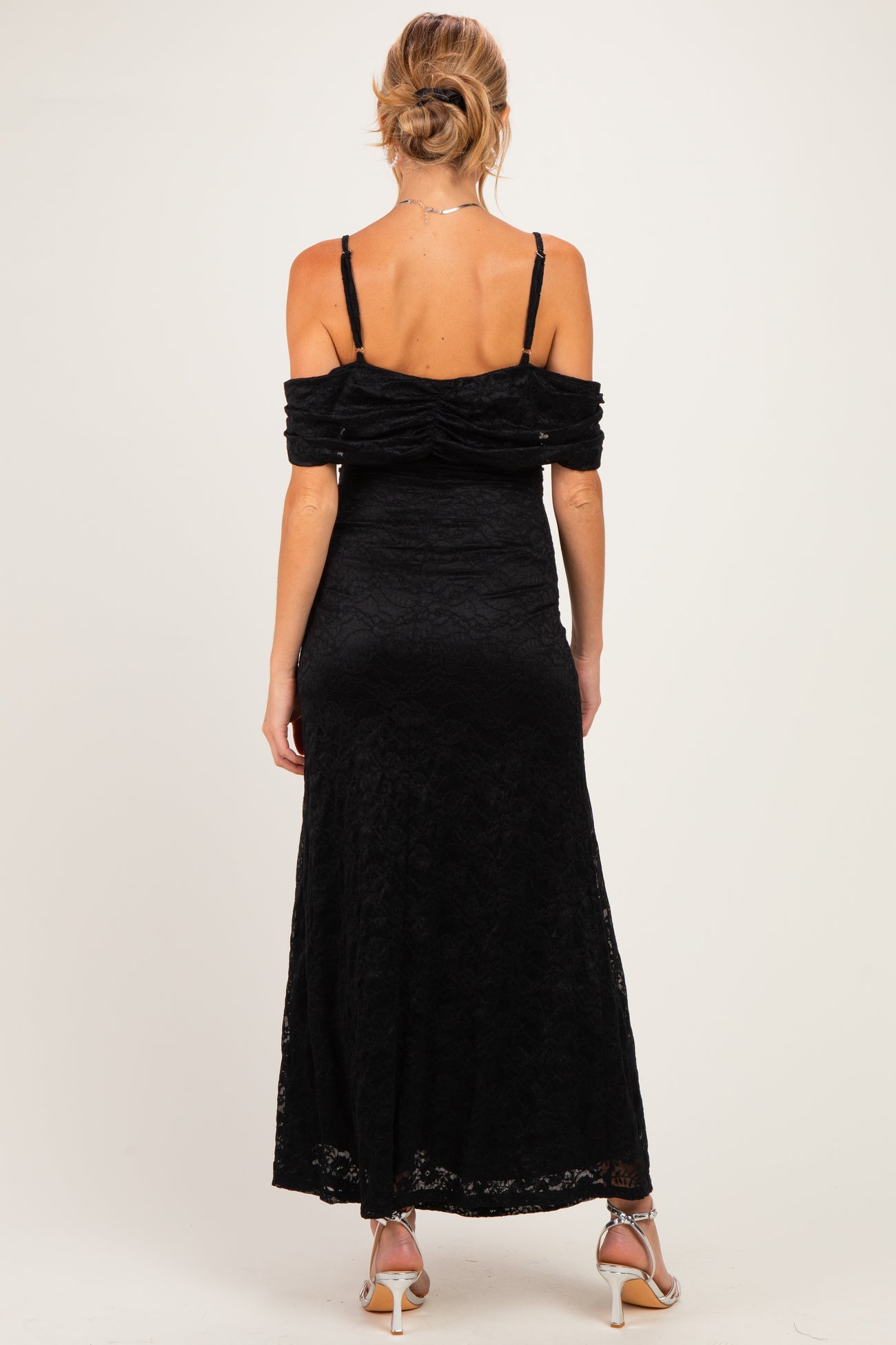 Black Lace Off Shoulder Maternity Maxi Dress