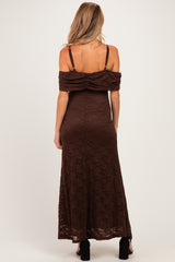 Brown Lace Off Shoulder Maternity Maxi Dress