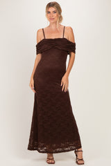 Brown Lace Off Shoulder Maxi Dress
