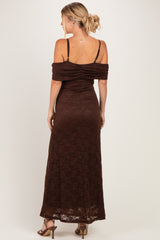 Brown Lace Off Shoulder Maxi Dress