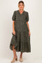 Green Floral Front Tie Tiered Maternity Midi Dress