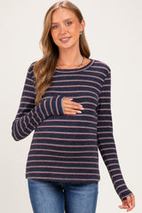 Navy Double Striped Long Sleeve Maternity Top