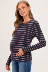 Navy Double Striped Long Sleeve Maternity Top