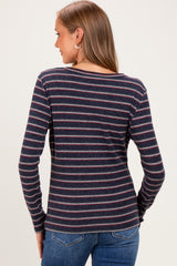 Navy Double Striped Long Sleeve Maternity Top